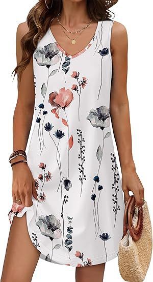 Loose Casual V-neck Flower Holiday Dress