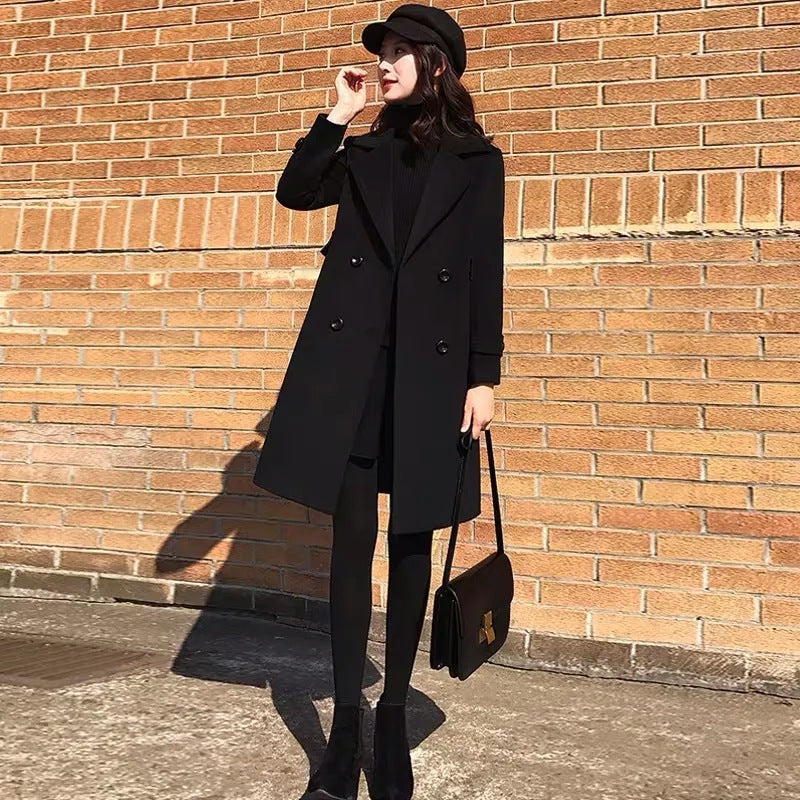 Trendy Black Chanel-style Wool Coat
