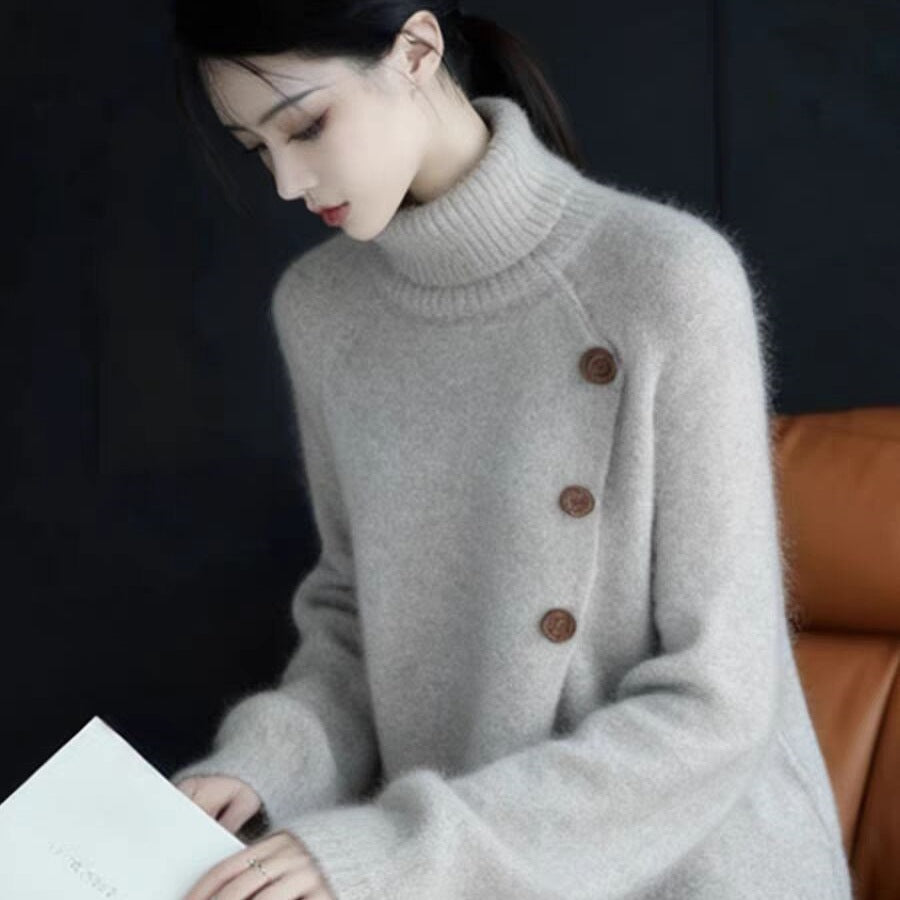 Stylish Elegant And Stunning Gray Turtleneck Long-sleeve Sweater