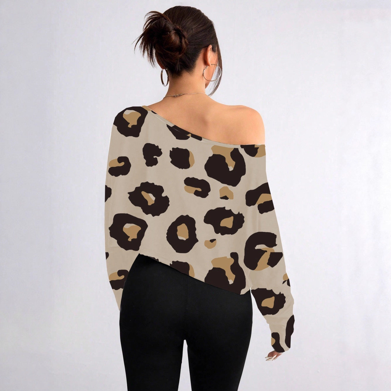Womens Casual  Loose-fitting Off-shoulder T-shirt With A Printed Design