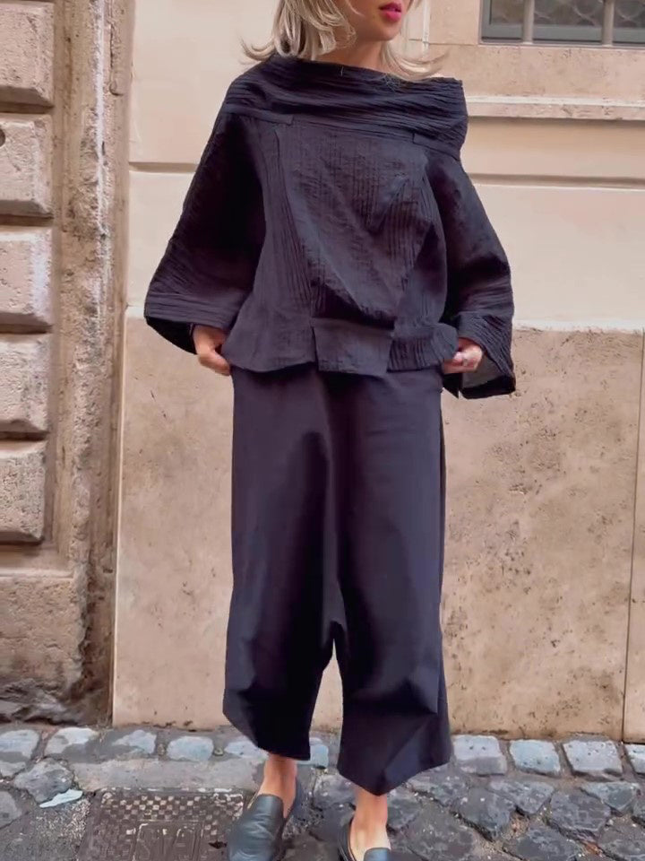 Dark Grey Textured Two - Piece Set