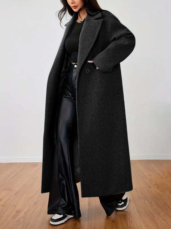 Women's Wool Coat Fashion Long Sleeve Lapel Long Coat