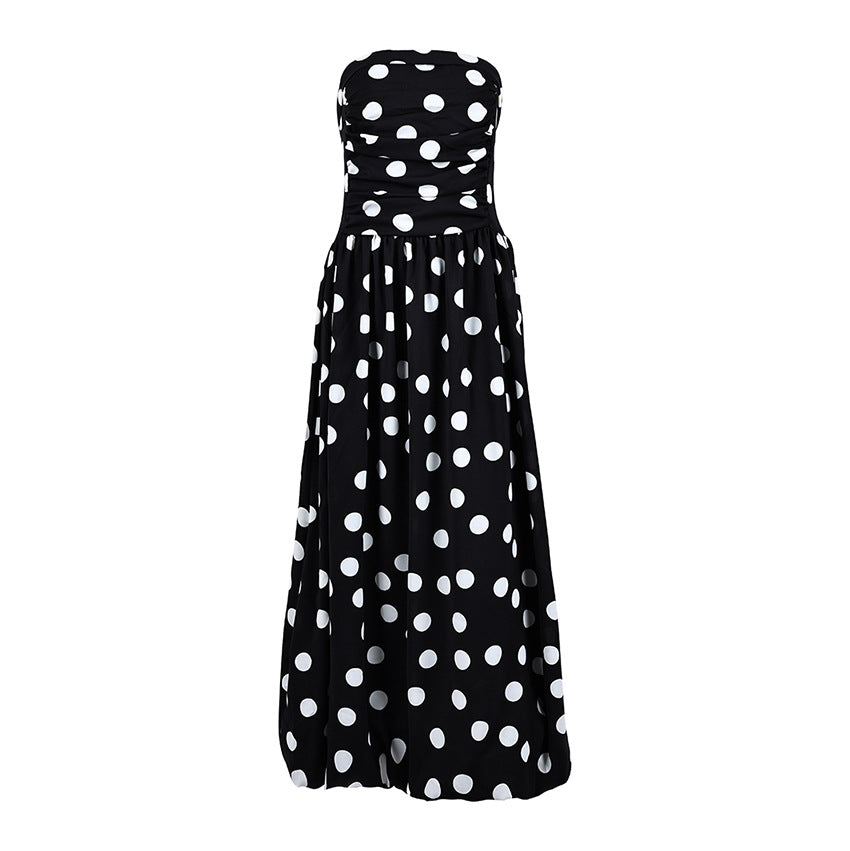 Summer Polka-Dot Tube Top High-Waist Dress