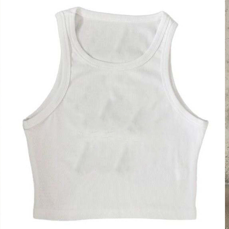 Dark Sleeveless Round Neck Pattern Printed Bare Midriff Slim Fit Women's Vest
