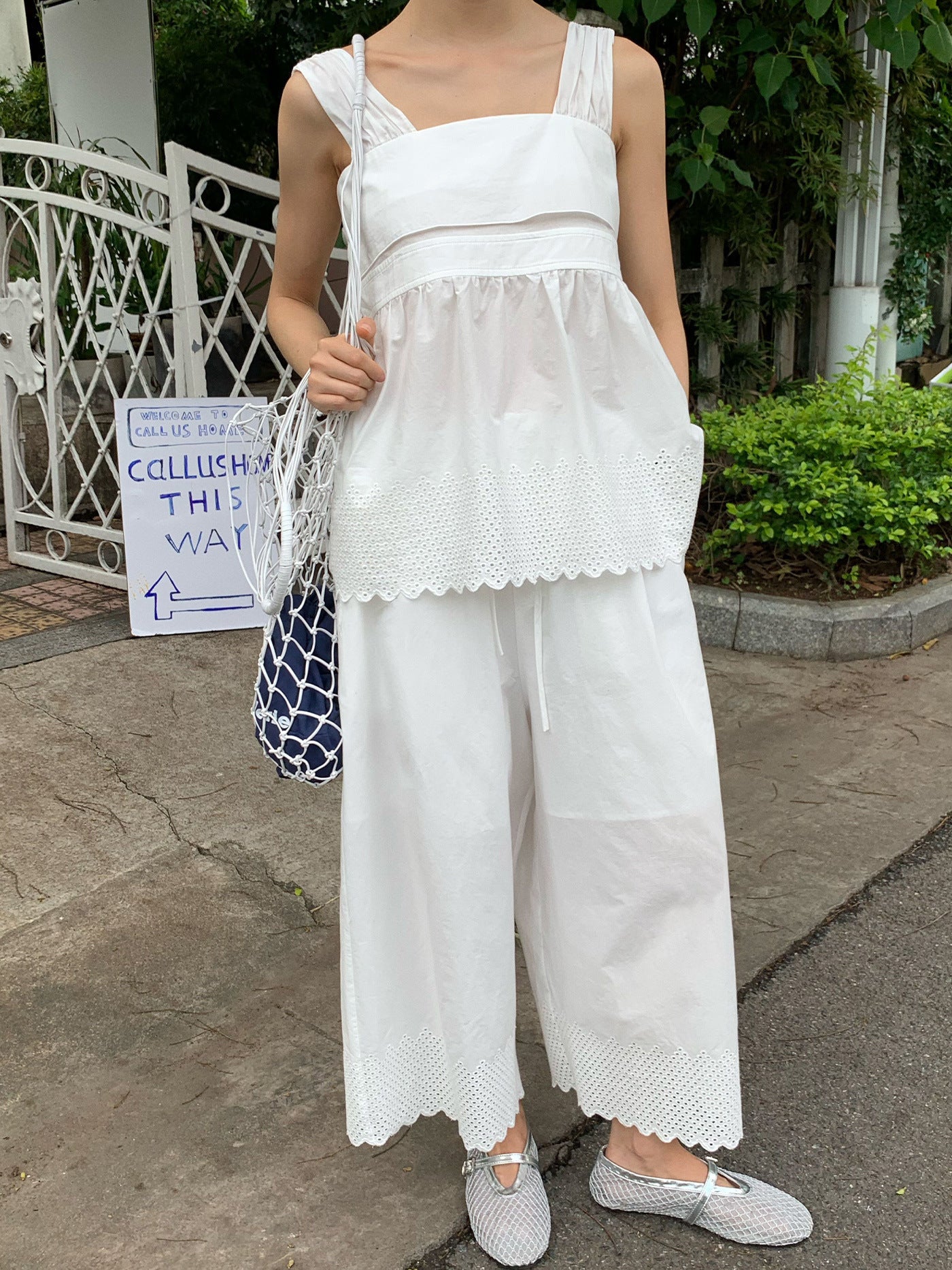 Summer Thin Women's Embroidered Cropped Casual Wide-leg Pants