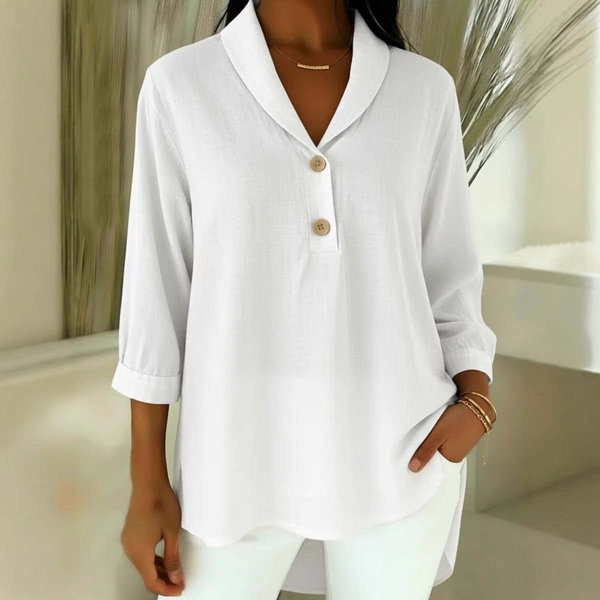 Womens Casual Loose-fitting Fashionable Button-up Shirt