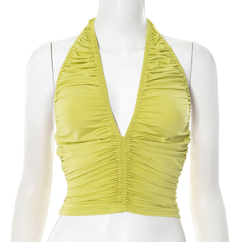 Women's V-neck Pleated Backless Camisole