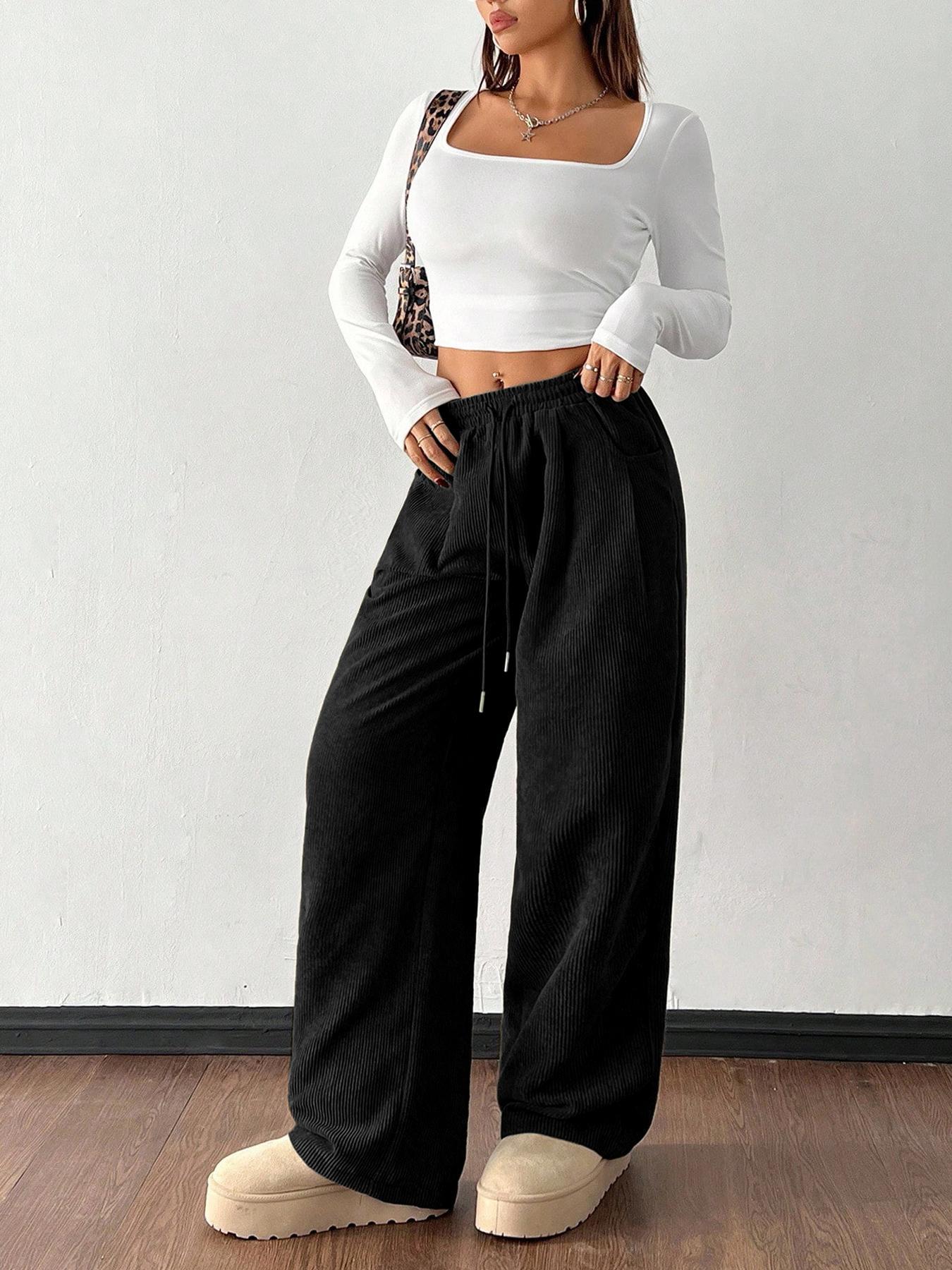 Corduroy Wide-leg Pants For Women Loose-fitting Figure-flattering And Drapey Casual