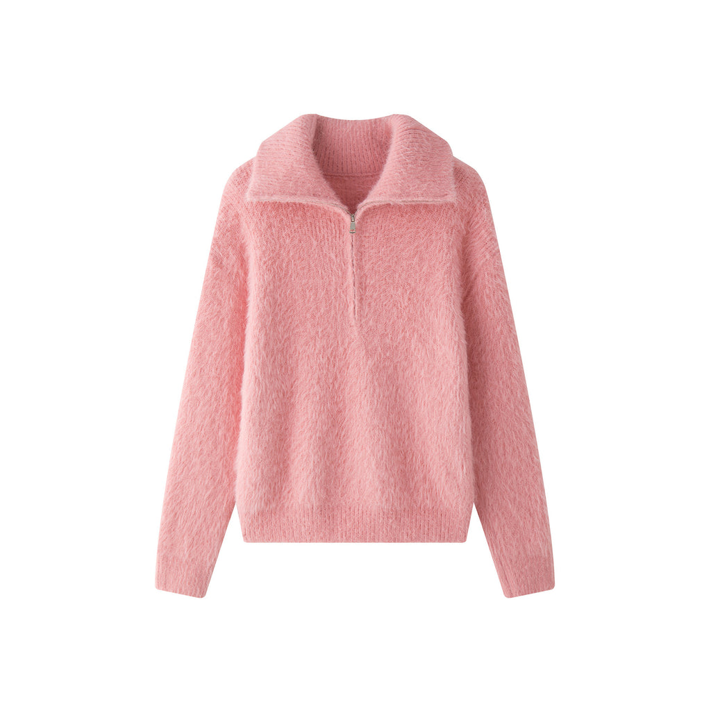 Korean-style Relaxed Faux Mink High-neck Sweater Top