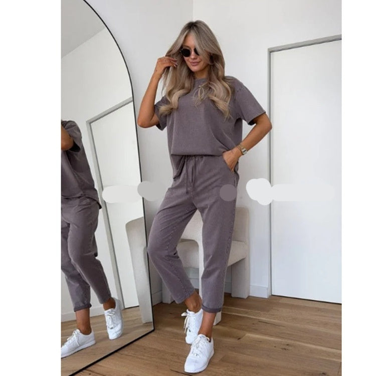 Solid-color Casual Sweatshirt Set