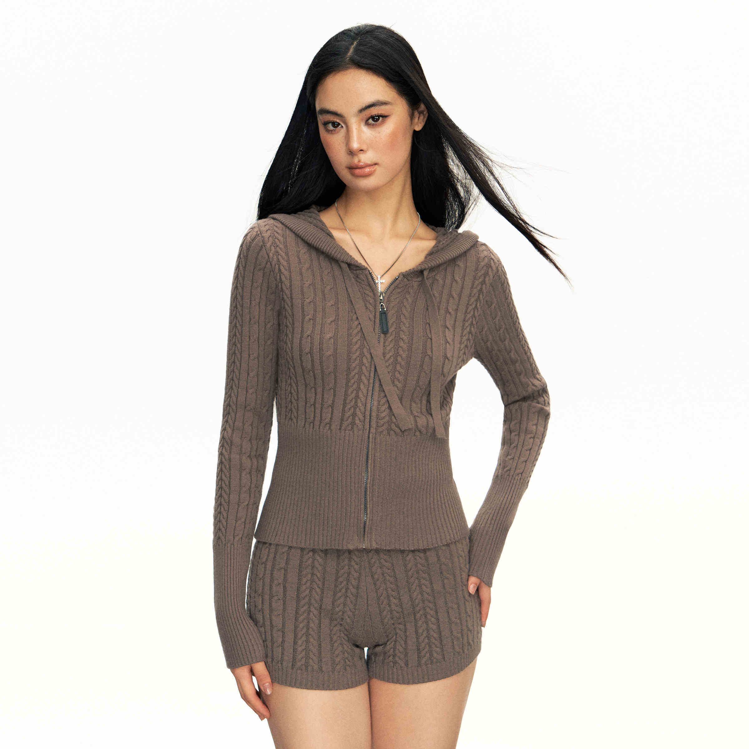 American Retro Hooded Knit Cardigan Women's Knitted Slim Fit Sweater Coat