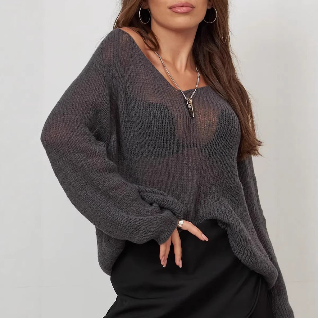 Slim-fit V-neck Solid-color Sweater