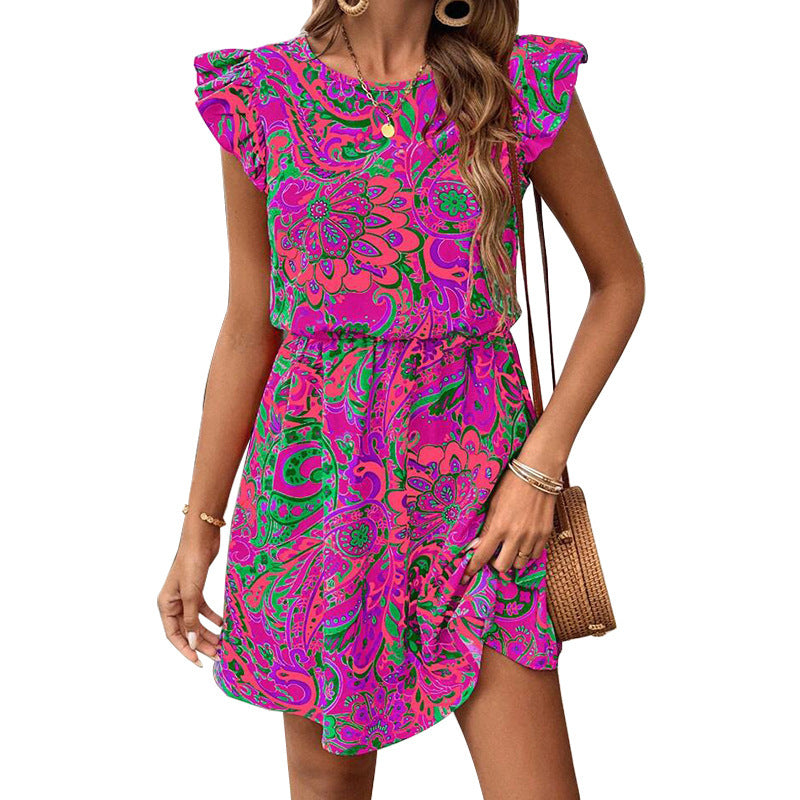 Dress European And American Ruffle Sleeve Slim Fit A- Line Dress Midi Dress
