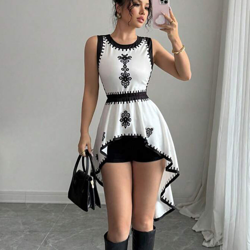 European And American Irregular Contrast Color Vest Dovetail Sleeveless Pullover Top Women's Clothing