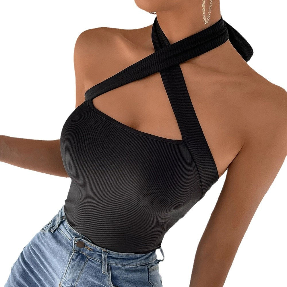 Women's Solid Color Halter Cross Small Vest Sexy Slimming Top