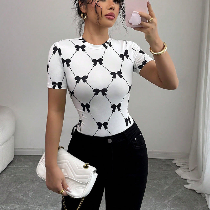 Women's Elegant T-shirt Slim-fit Short-sleeved Milk Silk Stretch Top
