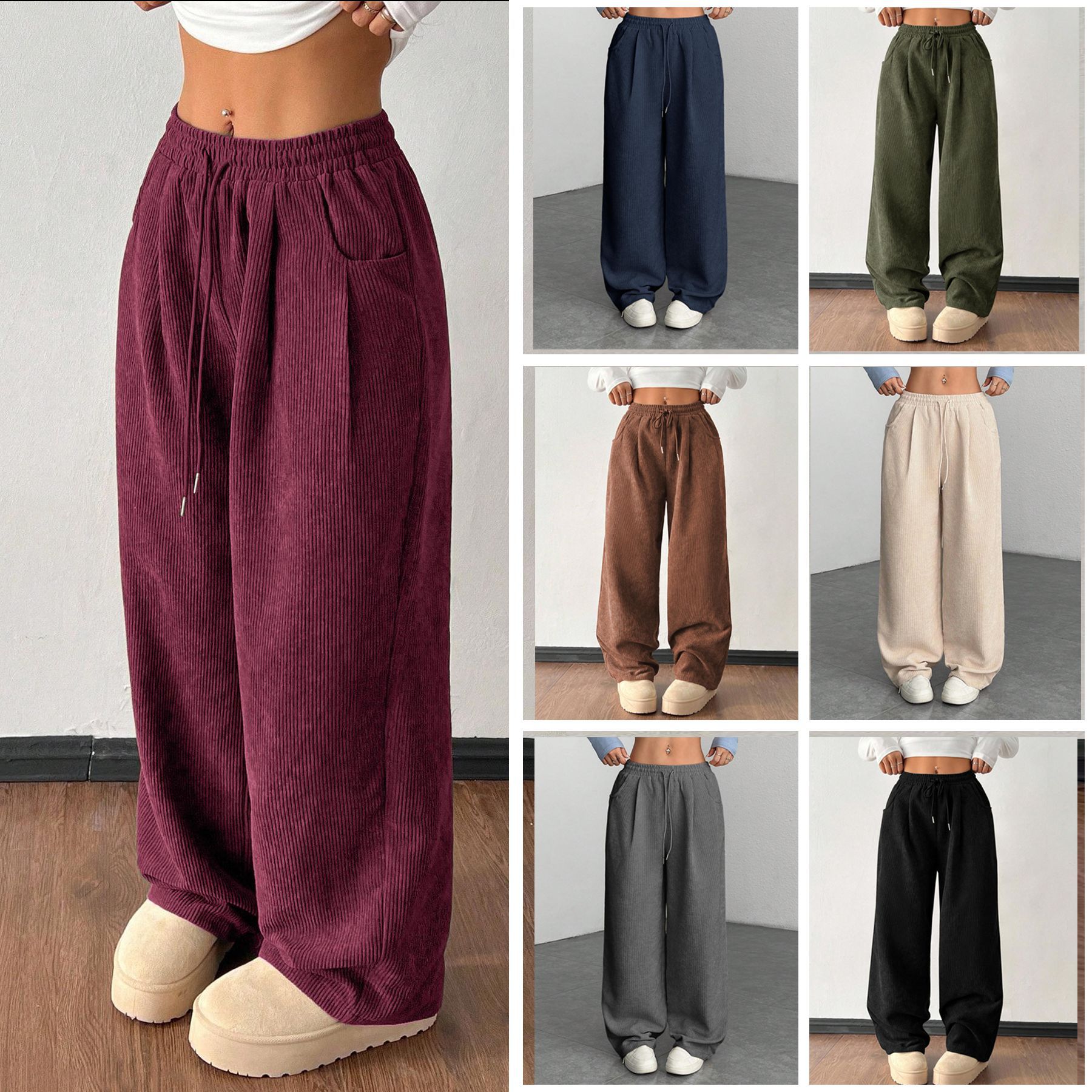 Corduroy Wide-leg Pants For Women Loose-fitting Figure-flattering And Drapey Casual