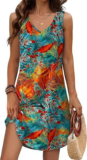 Loose Casual V-neck Flower Holiday Dress