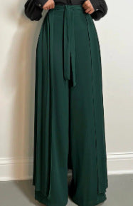 Solid-Color Wide-Leg Pleated Pants With Ties