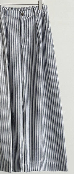 Striped Cotton And Linen Wide-leg Pants High Waist