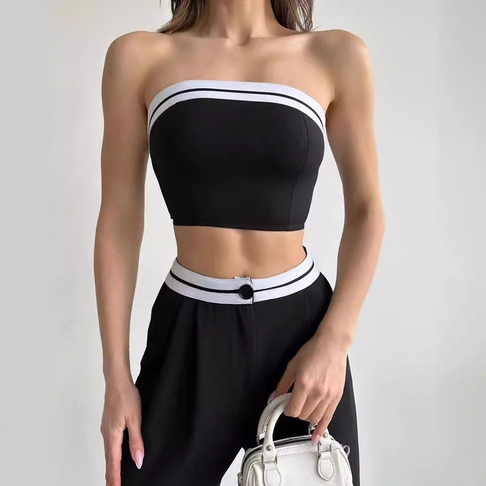 Women's Sports Vest Tube Top High Waist Wide Leg Pants Casual Suit