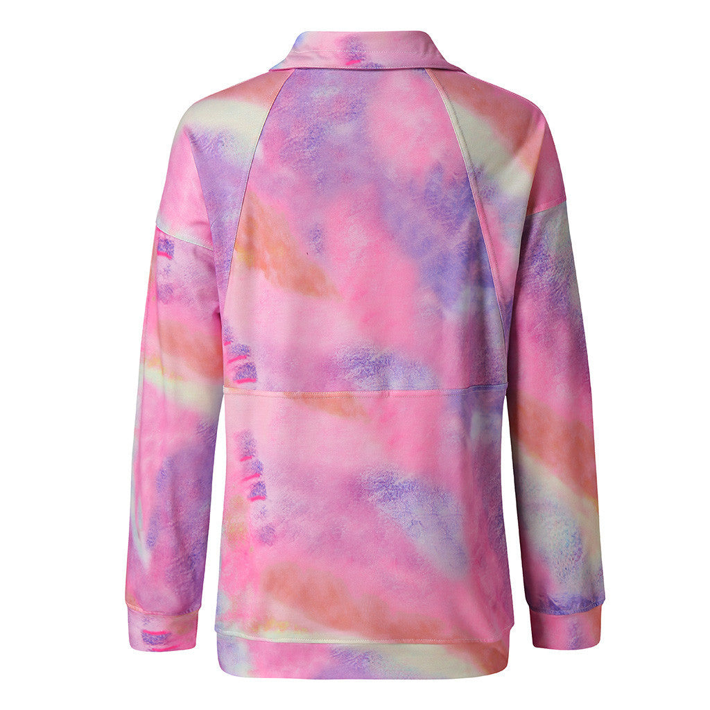 Long Sleeve Lapel Tie-dyed Sweater Spring Wear