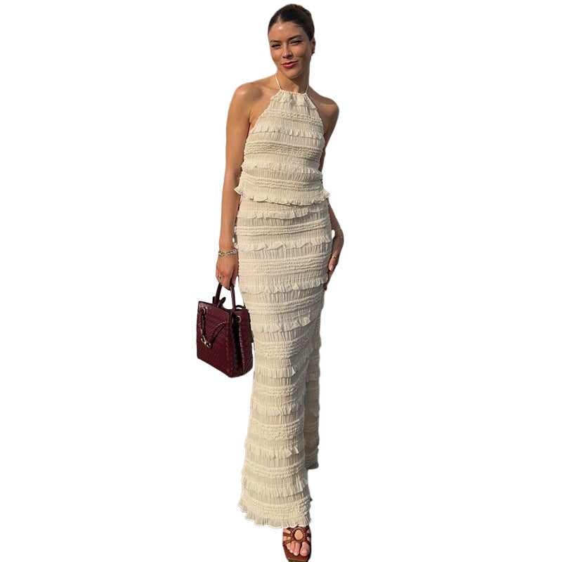 Women's Elegant Sleeveless Halter Dress Suit