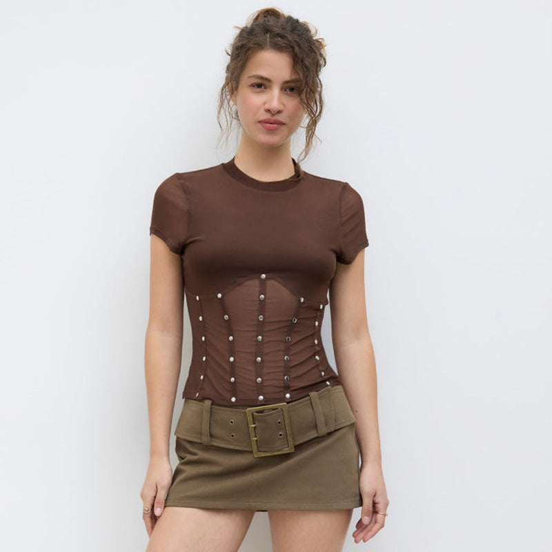 Women's Round Neck Rivet Punk Top