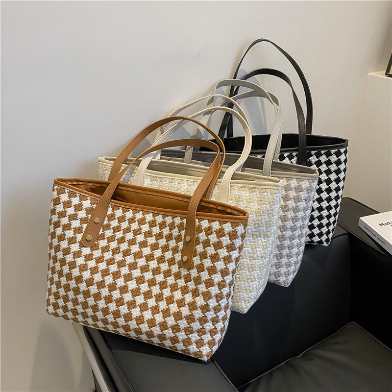 Stylish Plaid Shoulder Tote With Large Capacity