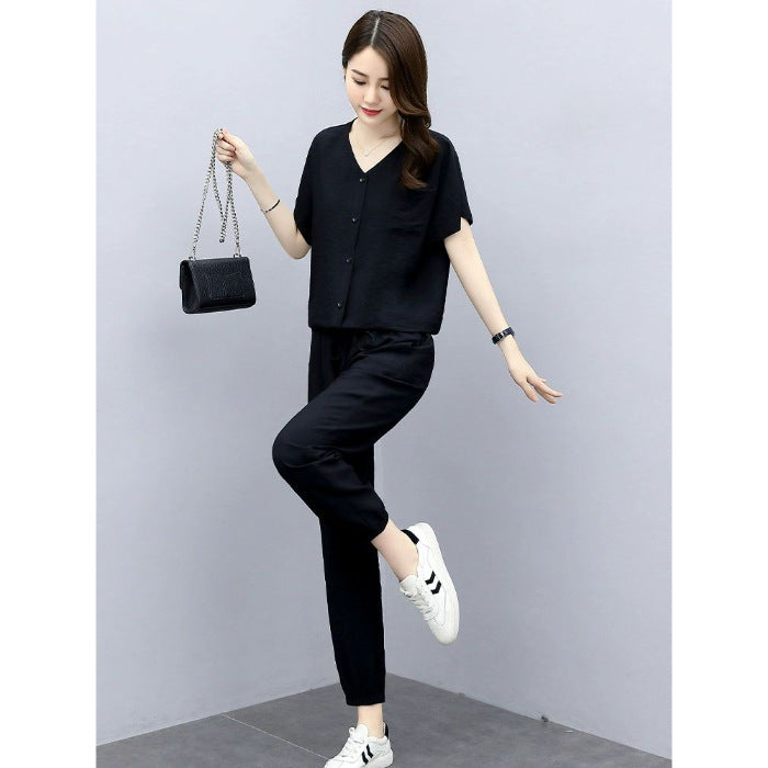 Leisure Fashionable Stylish Fashionable And Reducing Age Noble Lady Sub-cotton And Linen Two-piece Suit
