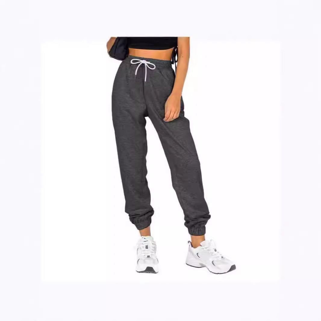 Women's Waist Belt Pocket High Waist Ankle-tied Solid Color Casual Pants