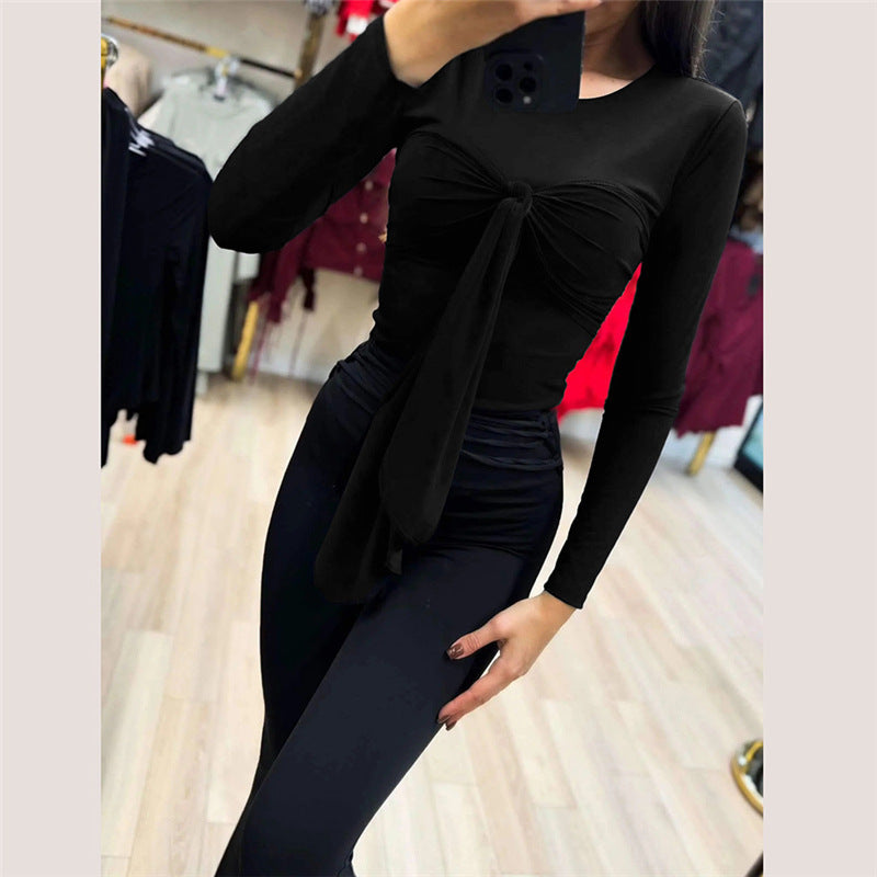 Round Neck Commute Style All-match Tight Slimming Long Sleeve Top