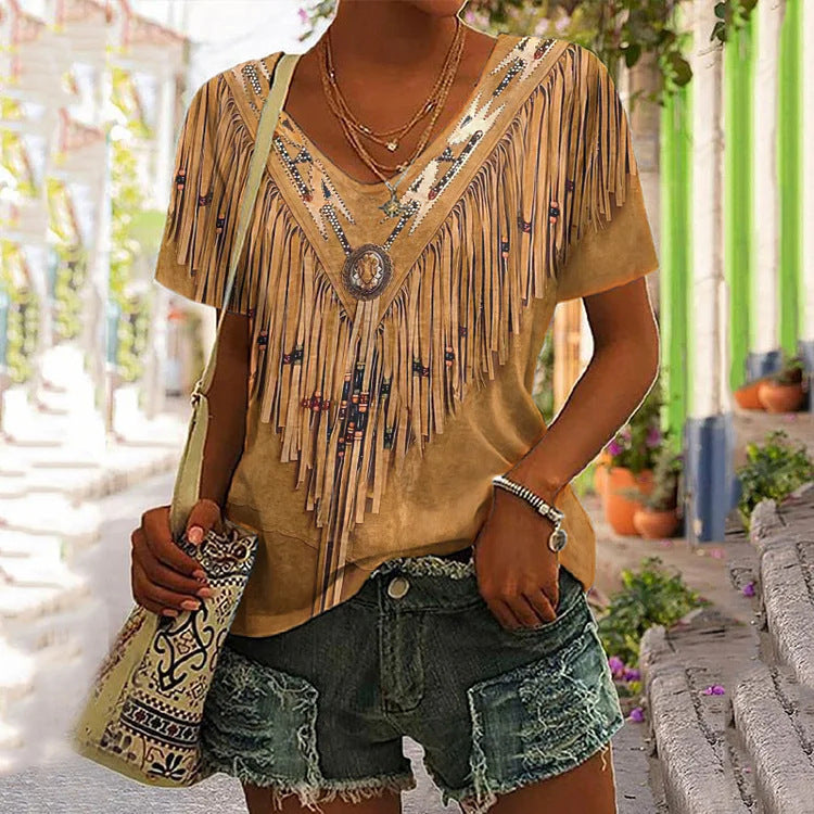 V-neck Holiday Digital Printing Short Sleeve