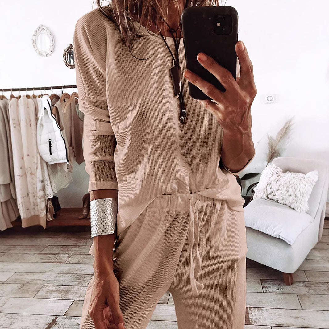 Simple Versatile Relaxed-fit Textured Casual Set