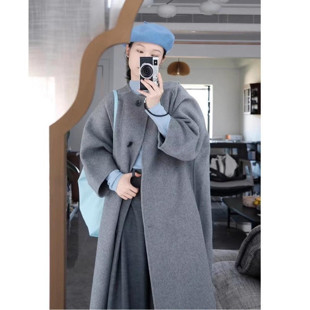 Womens Stylish Mid-length Gray Wool Coat