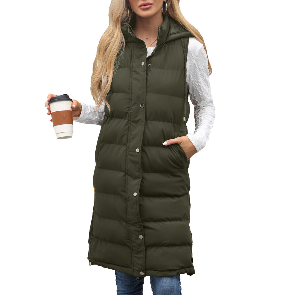 Ladies Hooded Sleeveless Zipper Cotton Padded Thickened