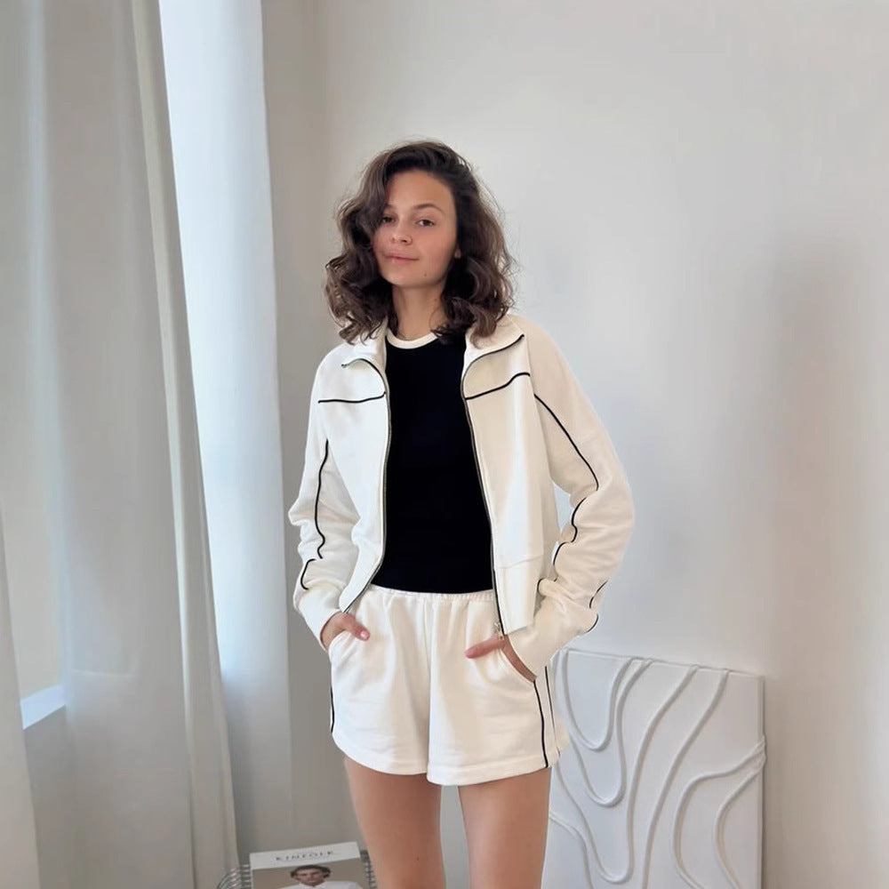 Elastic Shorts Striped Design Two-piece Set