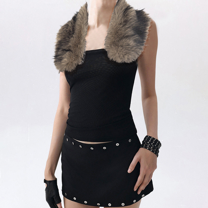 Halter Fur Collar Sexy Backless Tube Top