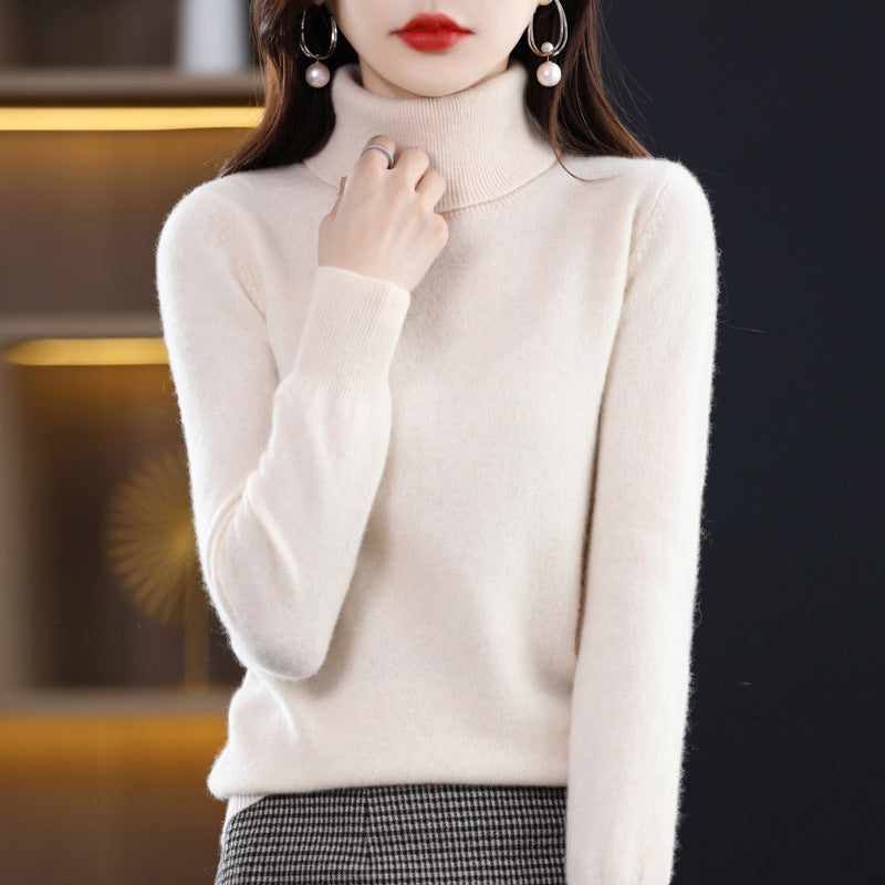 Womens High-neck Wool Sweater A Loose Versatile Knit Perfect For The Office