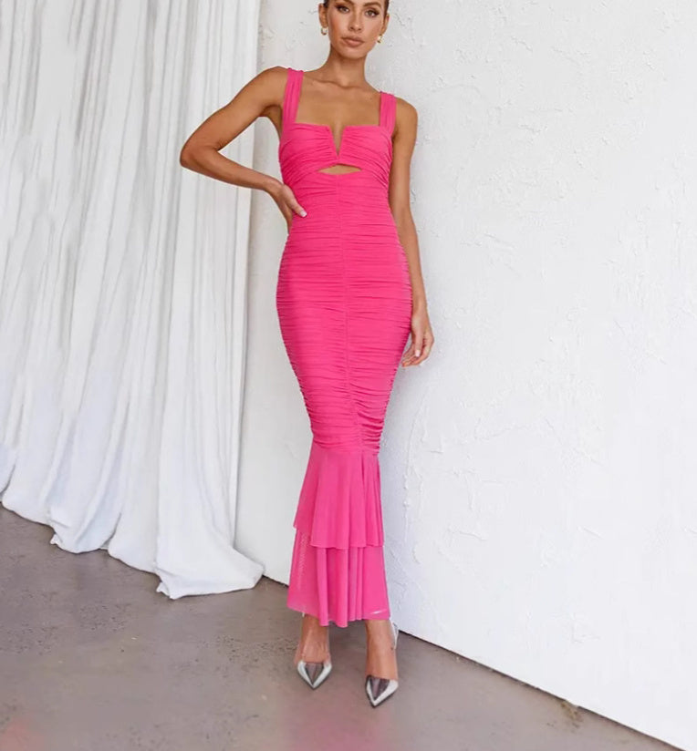 Fashion Suspenders Backless Tight Dress