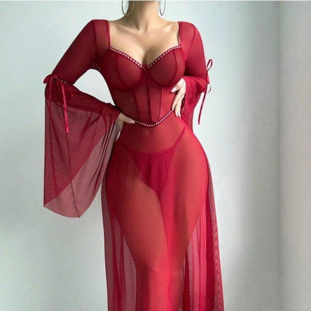 Mesh Split Dress Split Sexy Suit