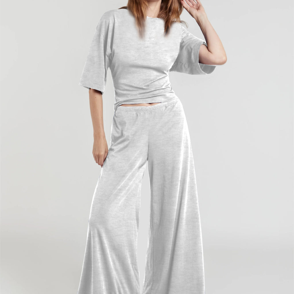 Womens Casual Slim-Fit Loose Wide-Leg Pants Set