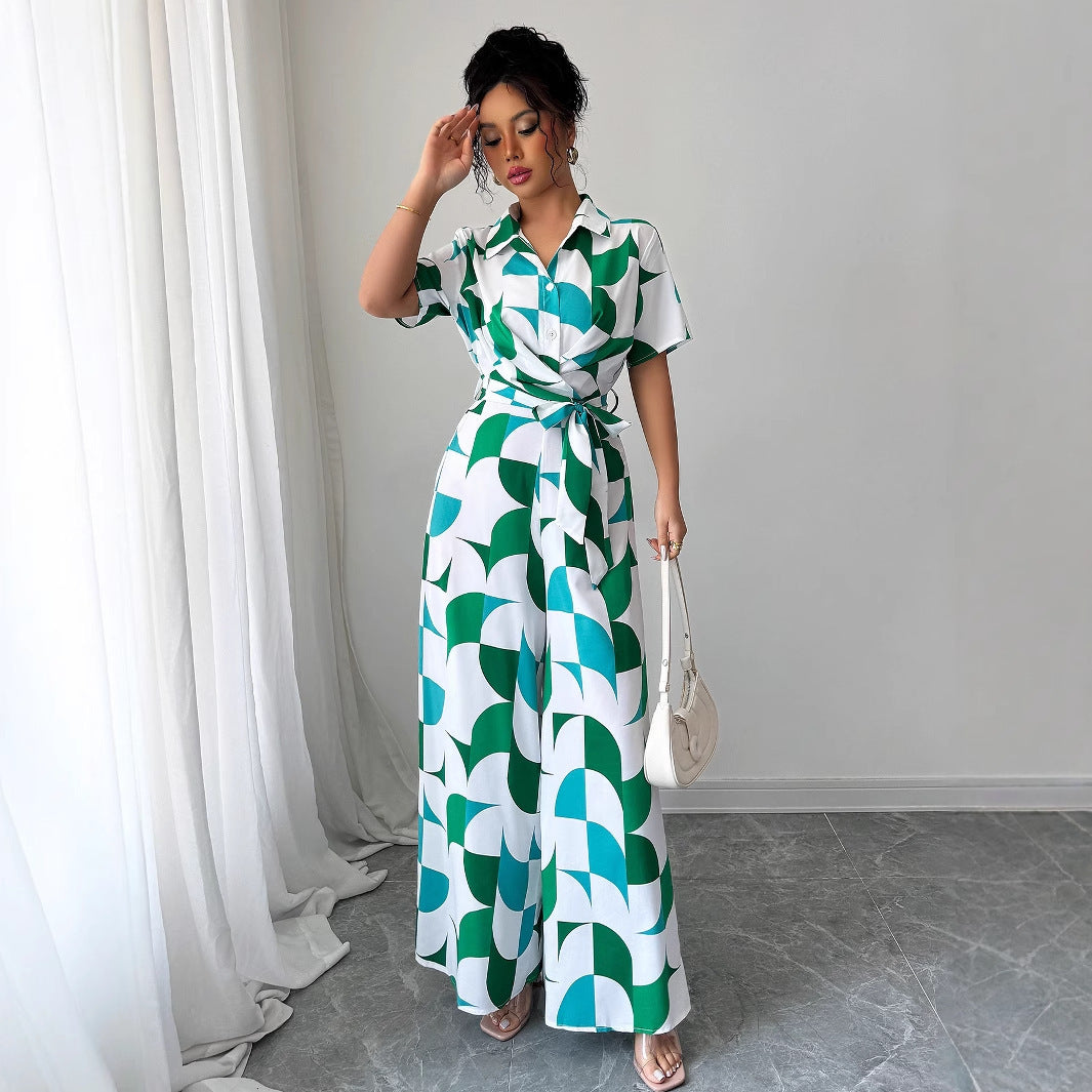 Short Sleeved Wide Leg Jumpsuit Women's Clothing