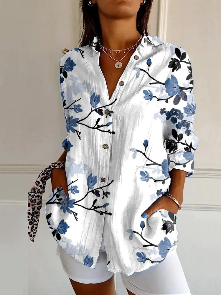 New Women's Long Sleeved Shirt For Summer Fashion, 3D Printed Shirt With Floral Pattern