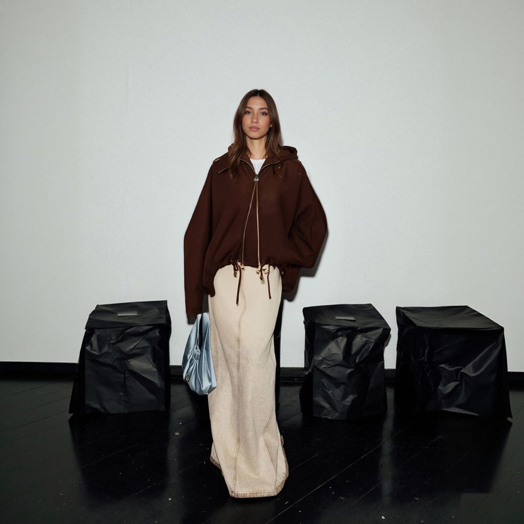 Heavy Embroidery Patchwork Loose Drawstring Silhouette Jacket