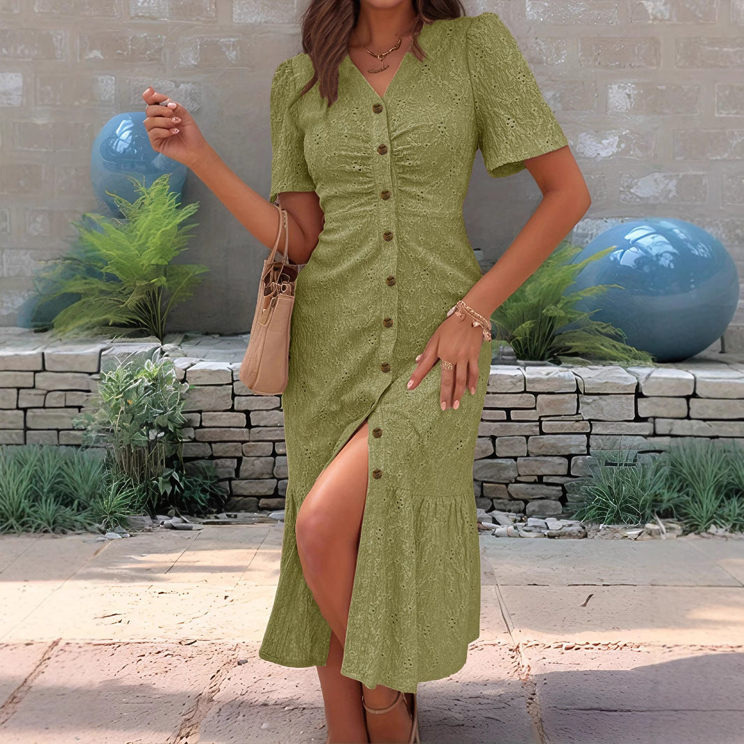 Peter Pan Collar Short Sleeve Fashion Dress Women
