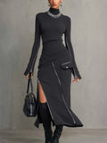 Side-zip Sheath Skirt And Long-sleeve T-shirt Set