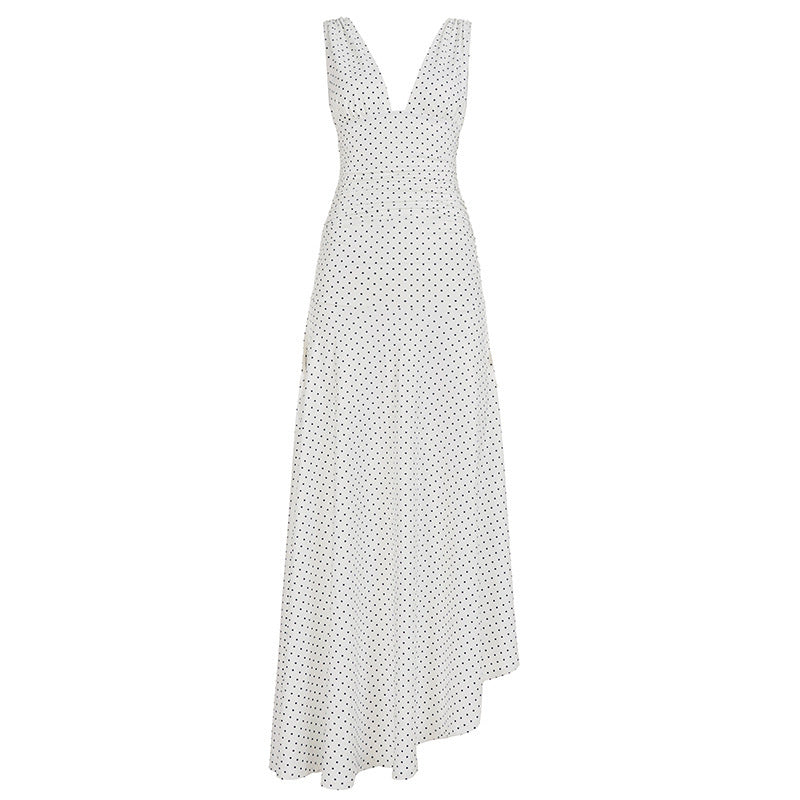 Polka Dot Dress V-neck Sleeveless Waist Women