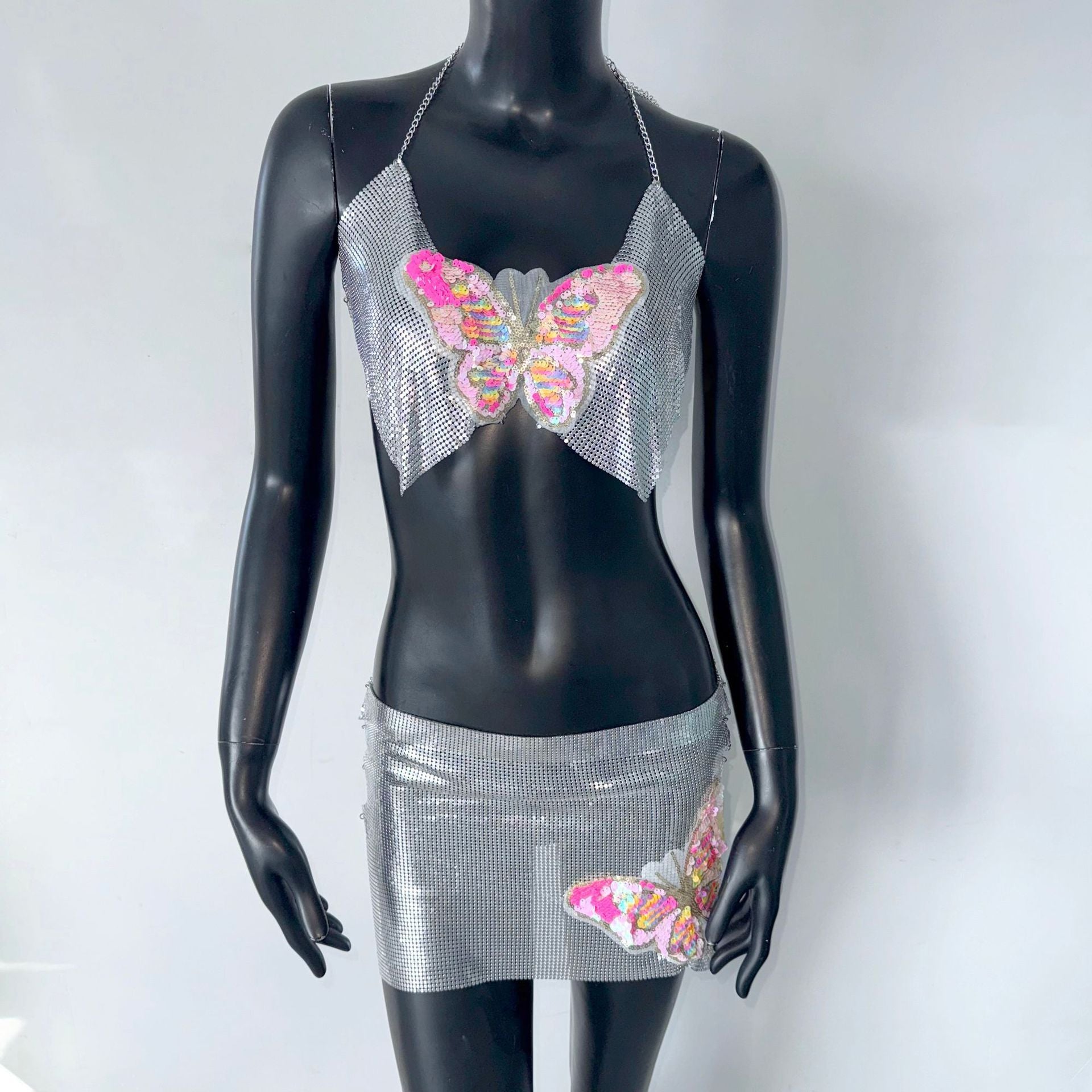 Tube Top Short Skirt Metal Sequins Two-piece Sling
