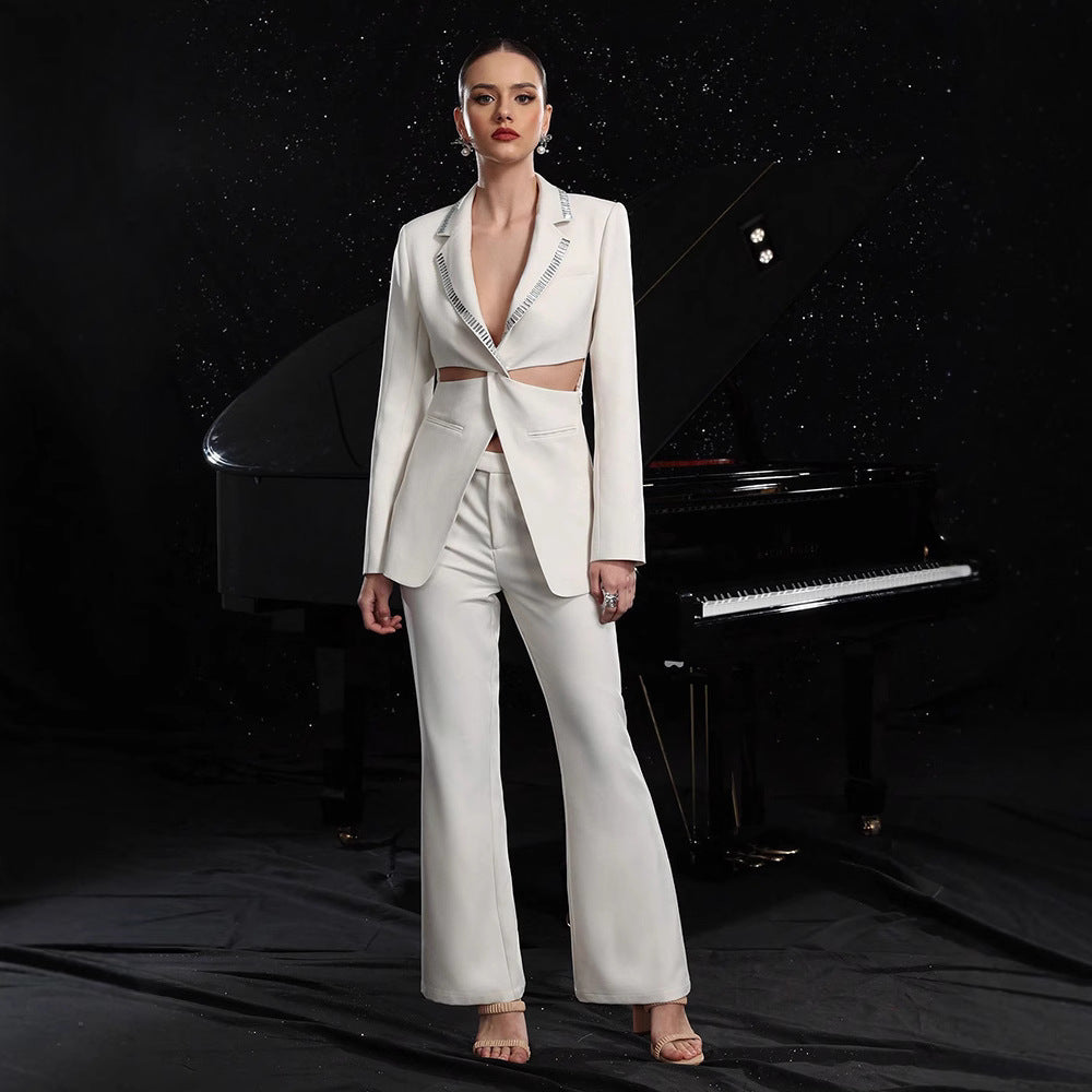Elegant Hollow-Out Suit Jacket And Pants Set